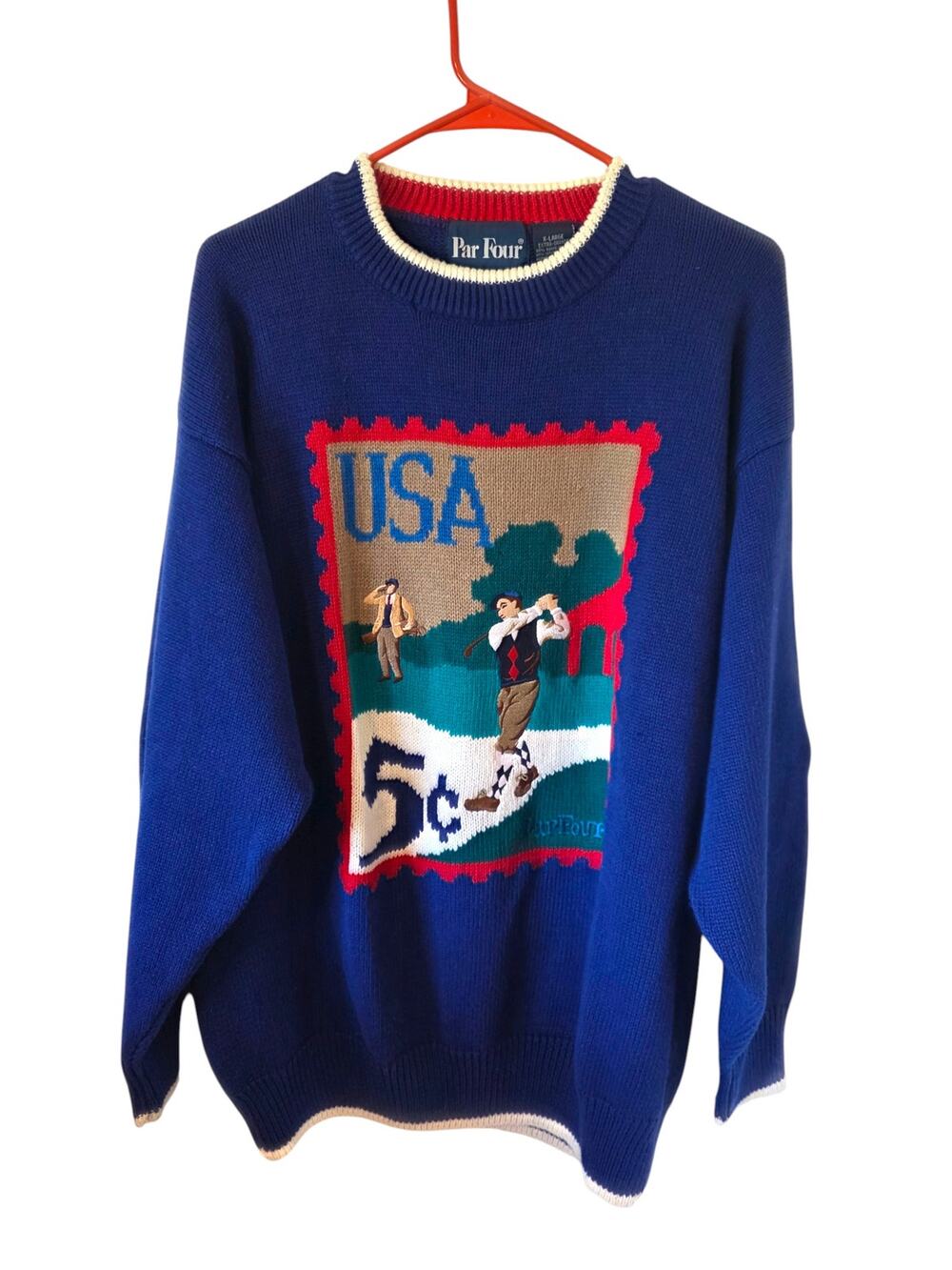 Vintage 90's Mens Par Four Golf Sweater Size XL Blue